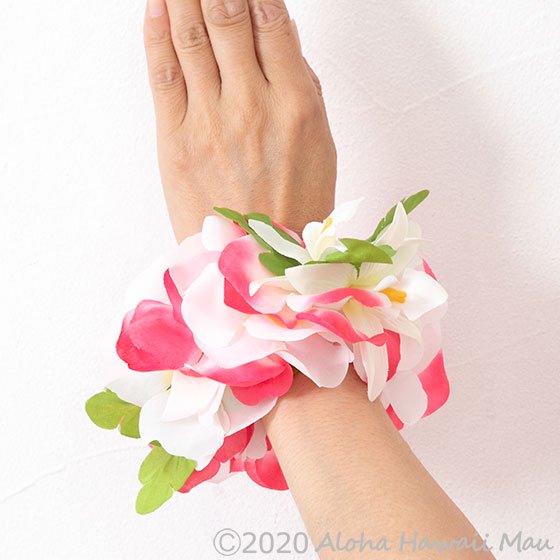 フラダンス フラワーブレスレット ピンク/ホワイト