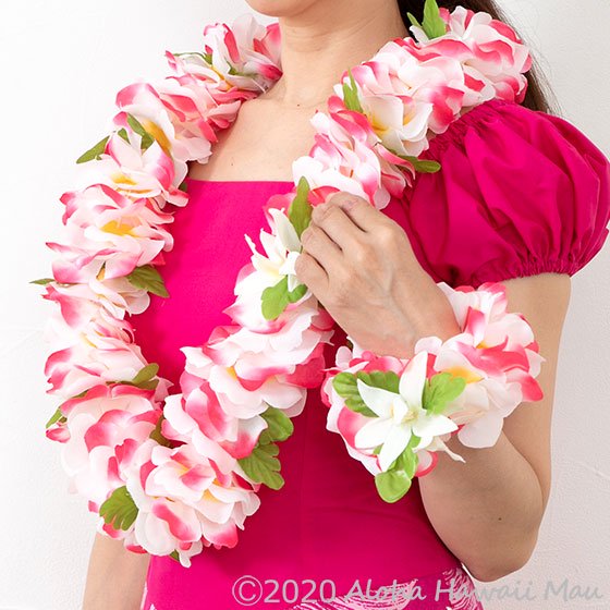 フラダンス フラワーブレスレット ピンク/ホワイト