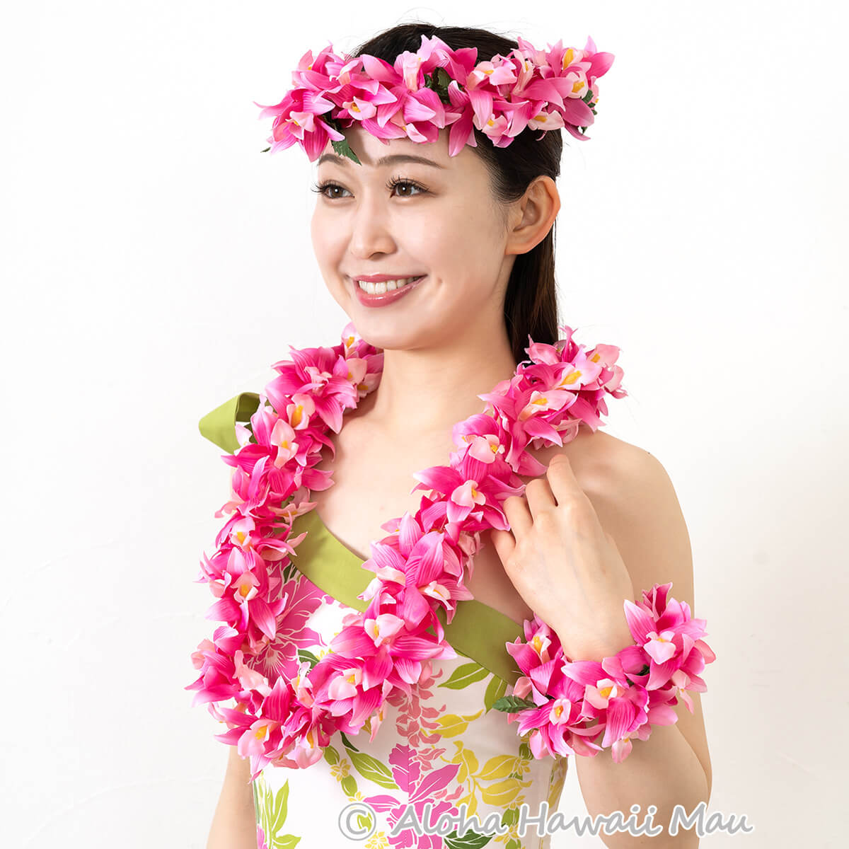 フラダンス ブレスレット バンダオーキッド ダブル ブレスレット ローズピンク クウペエ アンクレット