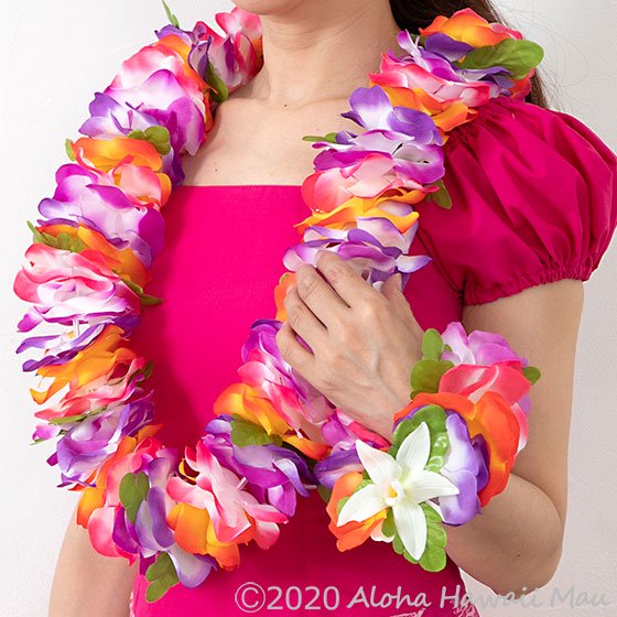 フラダンス フラワーブレスレット パープル/オレンジ