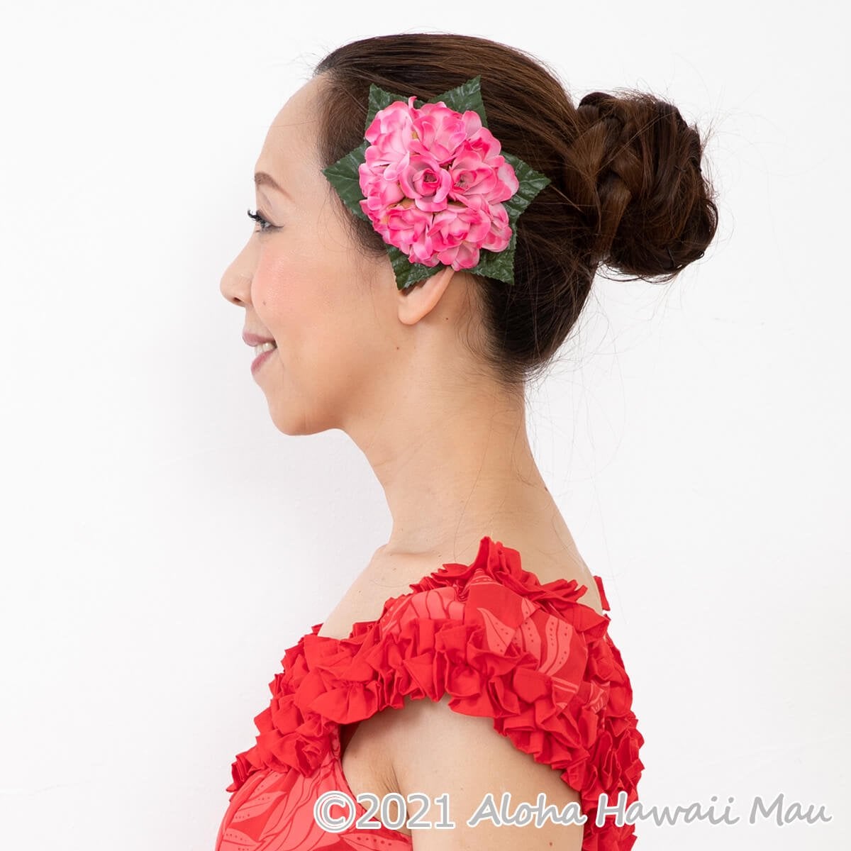 フラダンス髪飾り ヘアクリップ ローズ 華やかピンク 小さい スモール ローズ バッド(バラ)髪飾り ローズピンク フラダンス