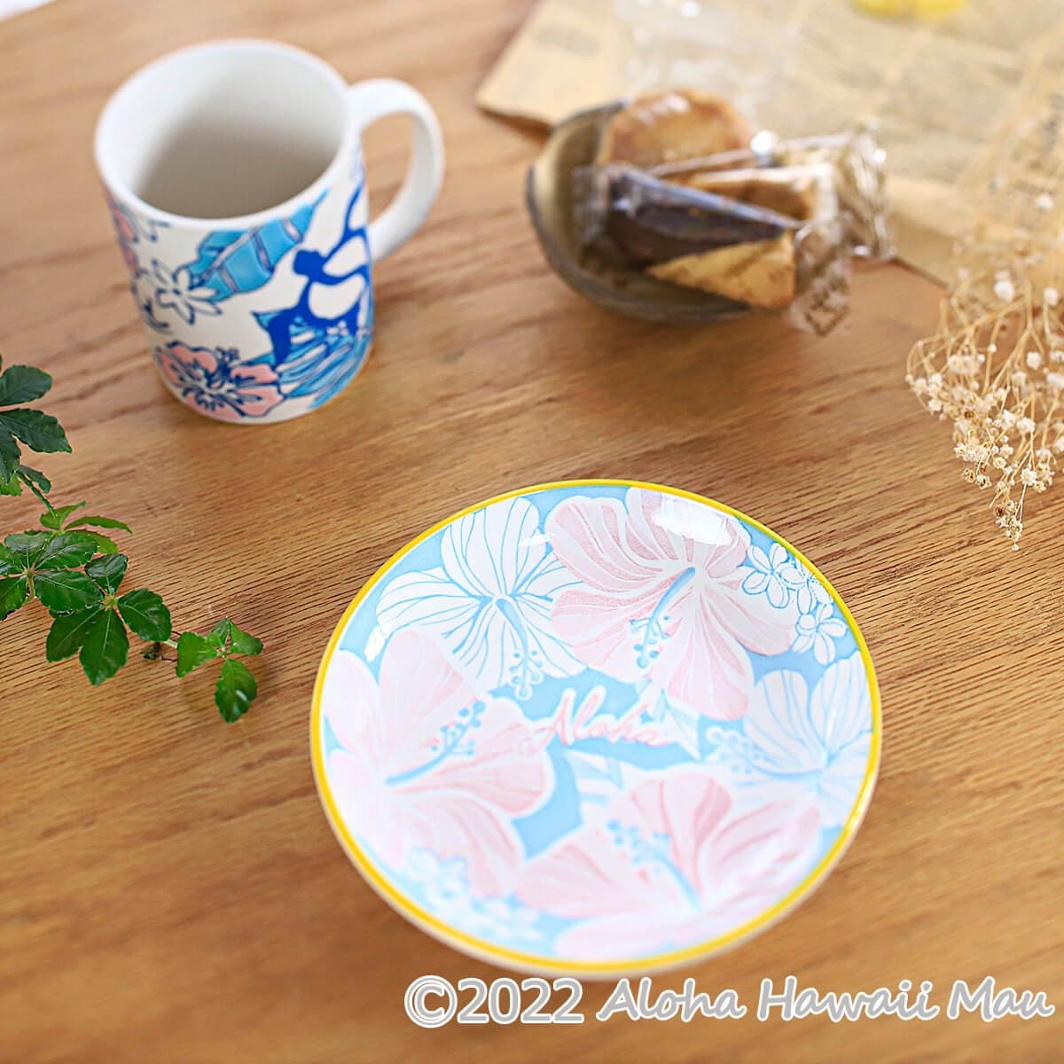 ミニ デッシュ ハイビスカス柄  ブルー/ピンク ハイビスカス ハワイアン ミニディッシュプレート