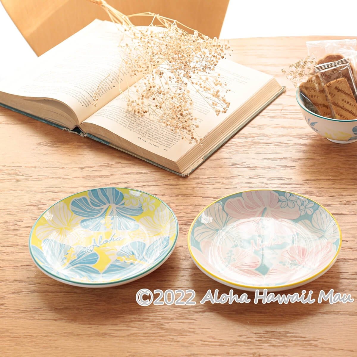 ミニ デッシュ ハイビスカス柄  ブルー/ピンク ハイビスカス ハワイアン ミニディッシュプレート