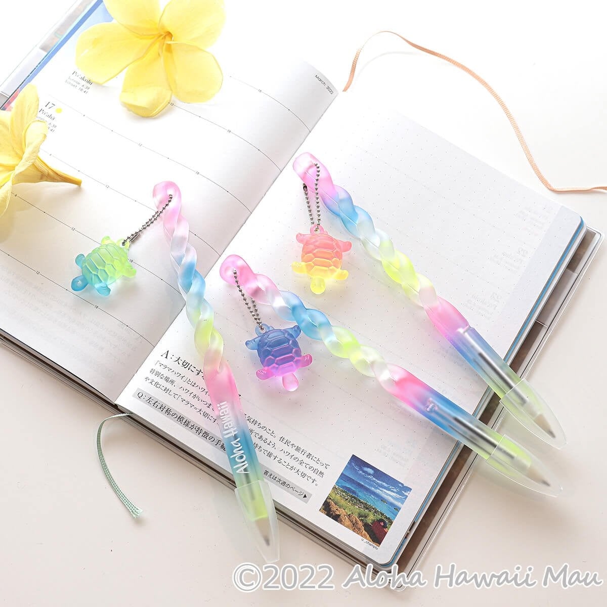 ハワイアン ボールペン ホヌ ピンク/ブルー グラデーション レインボー