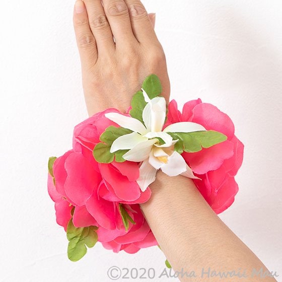 フラダンス フラワーブレスレット ローズ（ホットピンク）