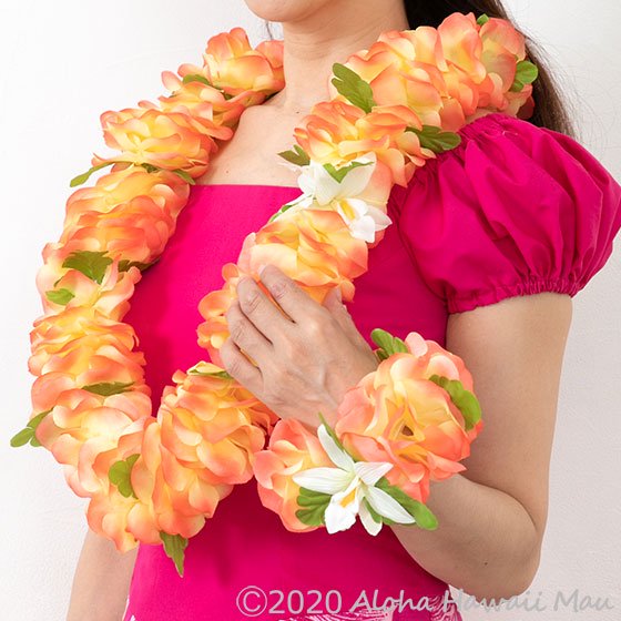 フラダンス フラワーブレスレット ピーチ