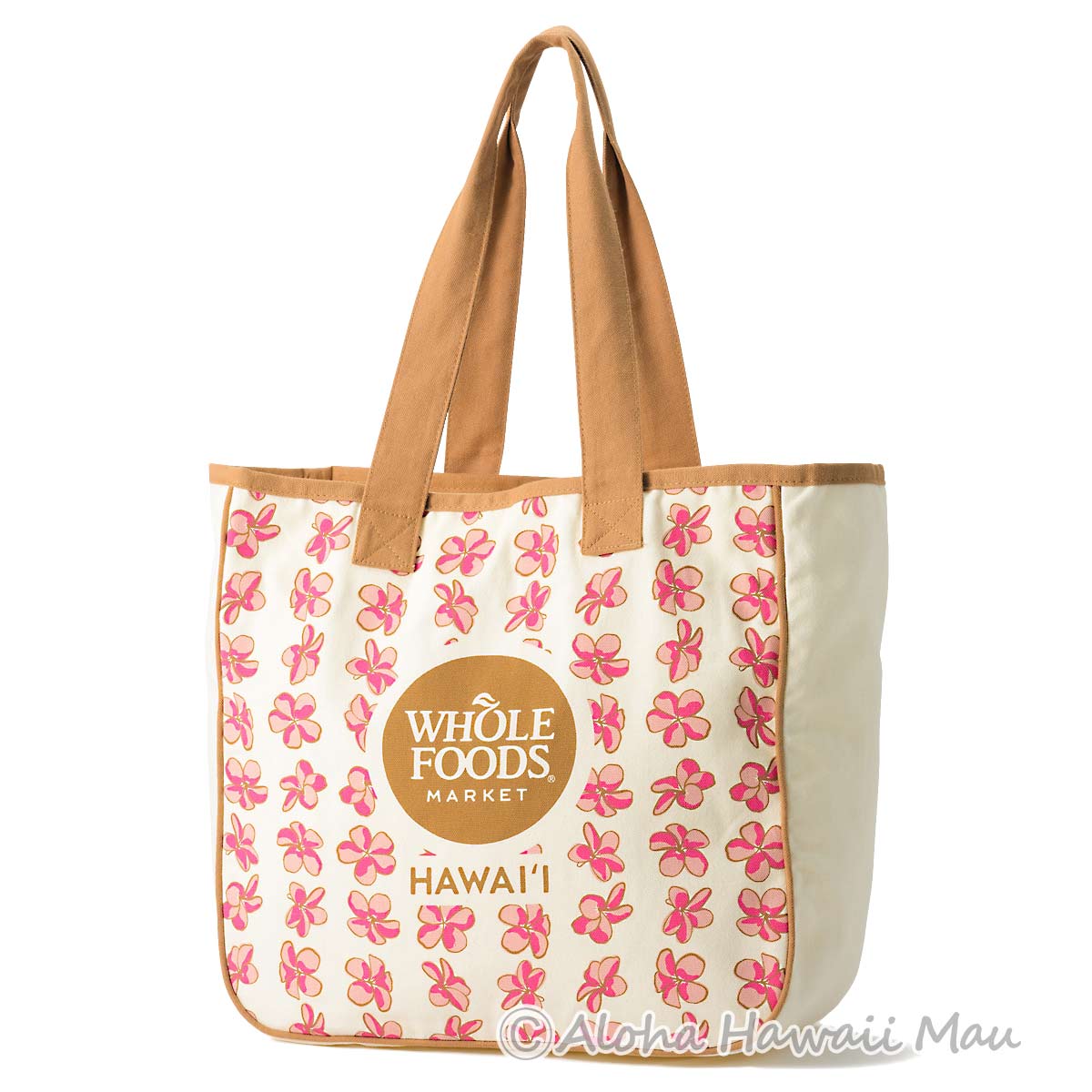 ハワイ限定〉ホールフーズマーケットトートバッグ ピンクプルメリア柄