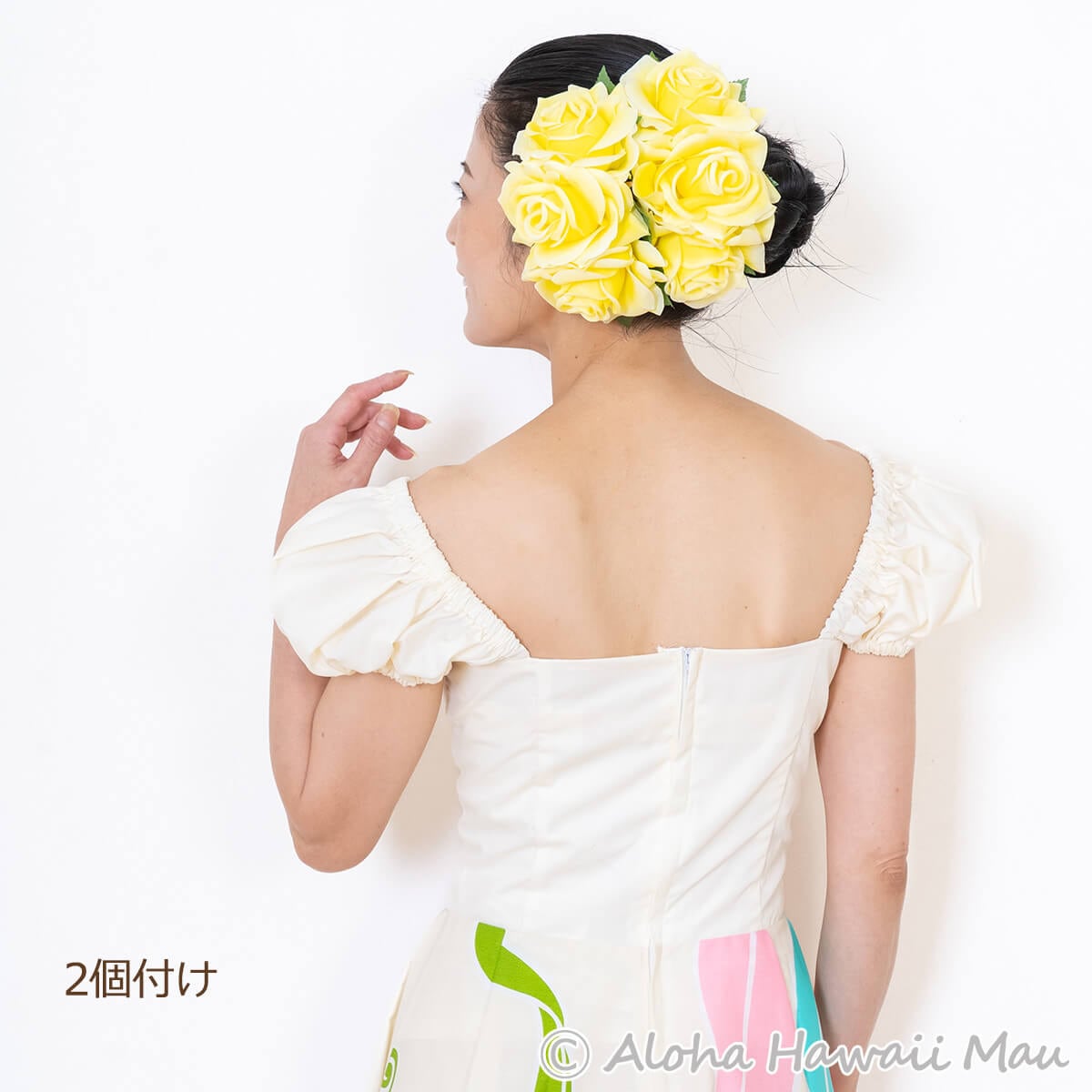 フラダンス 髪飾り ローズ(バラ) ヘアクリップL(3P) イエロー