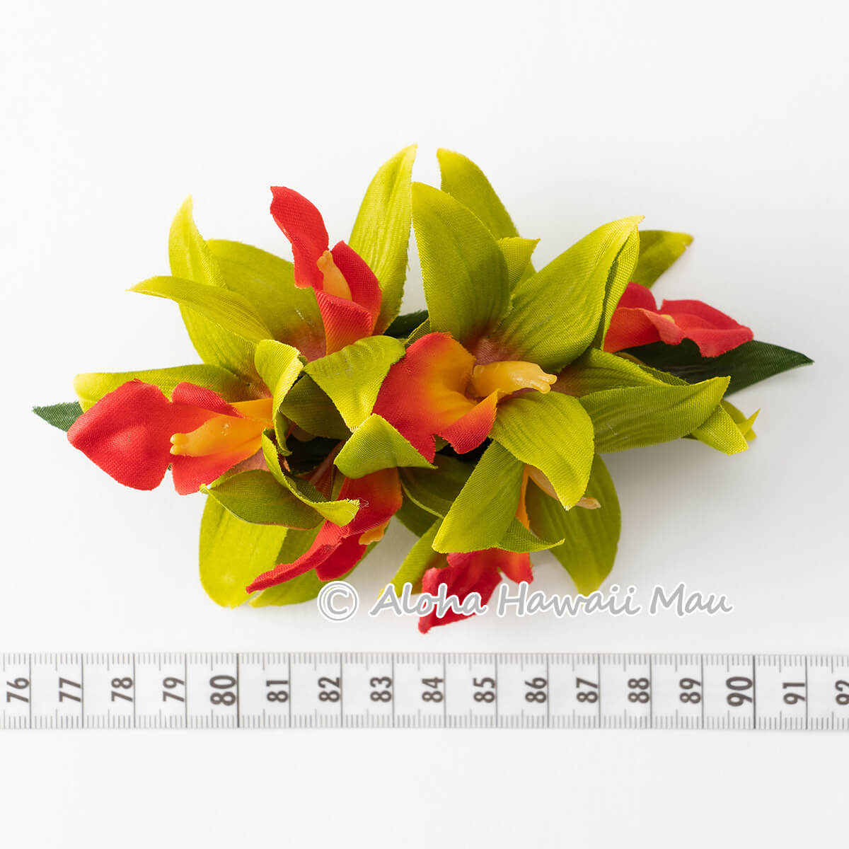 フラダンス 髪飾り バンダオーキッド 髪飾り Mサイズ グリーン/レッド