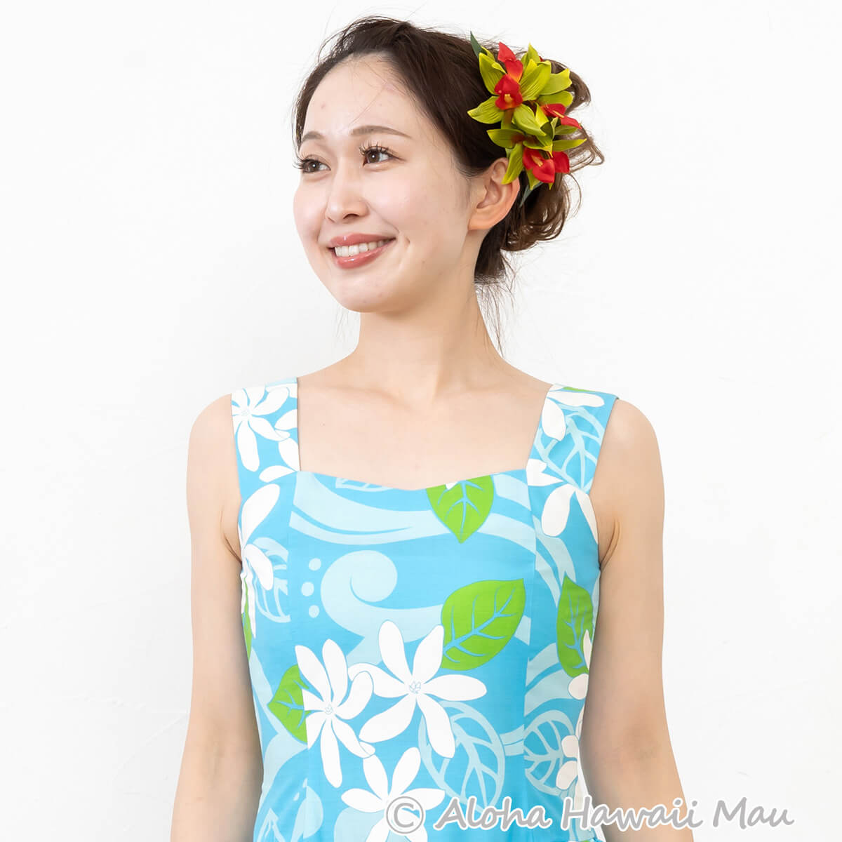 フラダンス 髪飾り バンダオーキッド 髪飾り Mサイズ グリーン/レッド