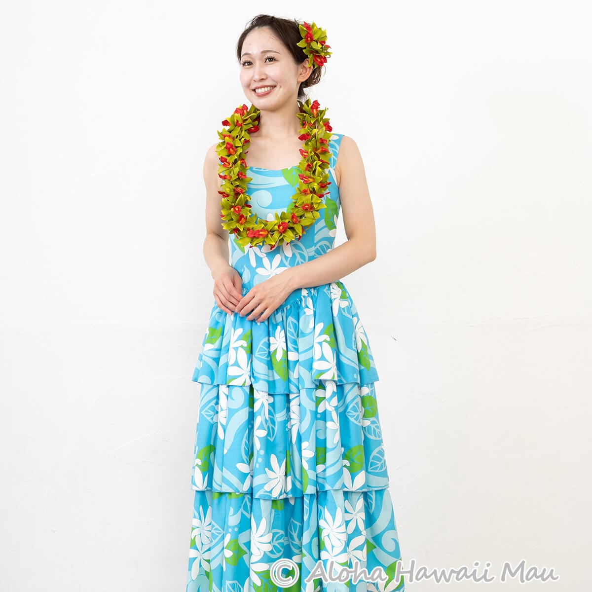 フラダンス 髪飾り バンダオーキッド 髪飾り Mサイズ グリーン/レッド