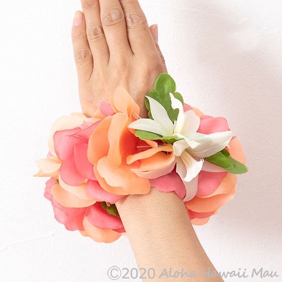 フラダンス フラワーブレスレット ピーチ/ピンク