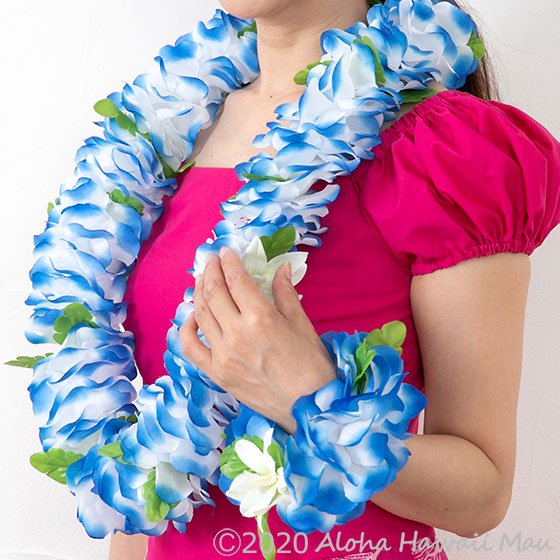 フラダンス フラワーブレスレット ブルー/ホワイト