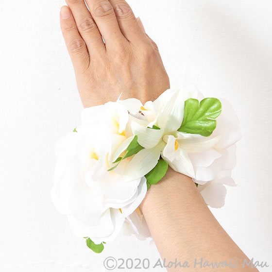 フラダンス フラワーブレスレット ホワイト/イエロー（プルメリア）