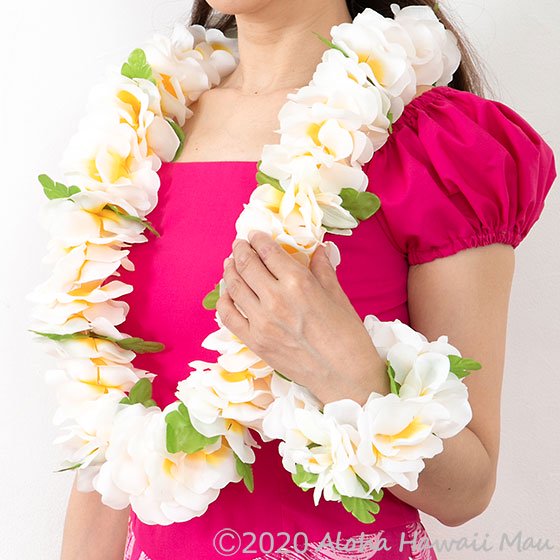 フラダンス フラワーブレスレット ホワイト/イエロー（プルメリア）