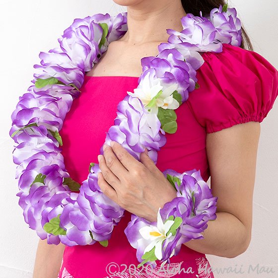 フラダンス フラワーブレスレット パープル/ホワイト