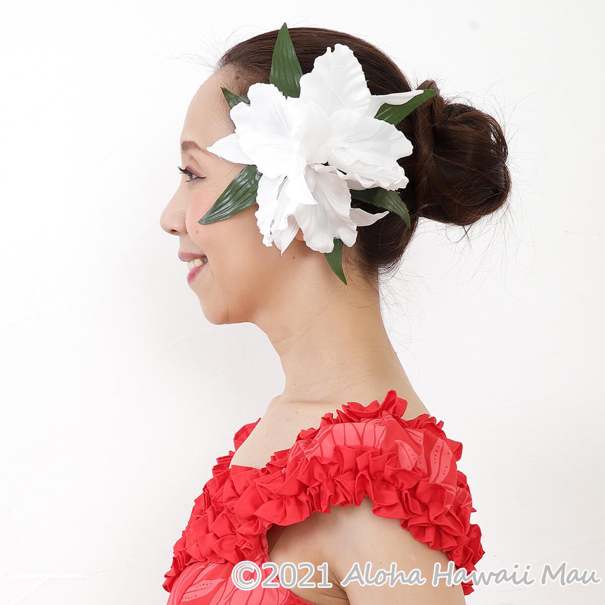 フラダンス 髪飾り ラージ カトレア オーキッド L ホワイト