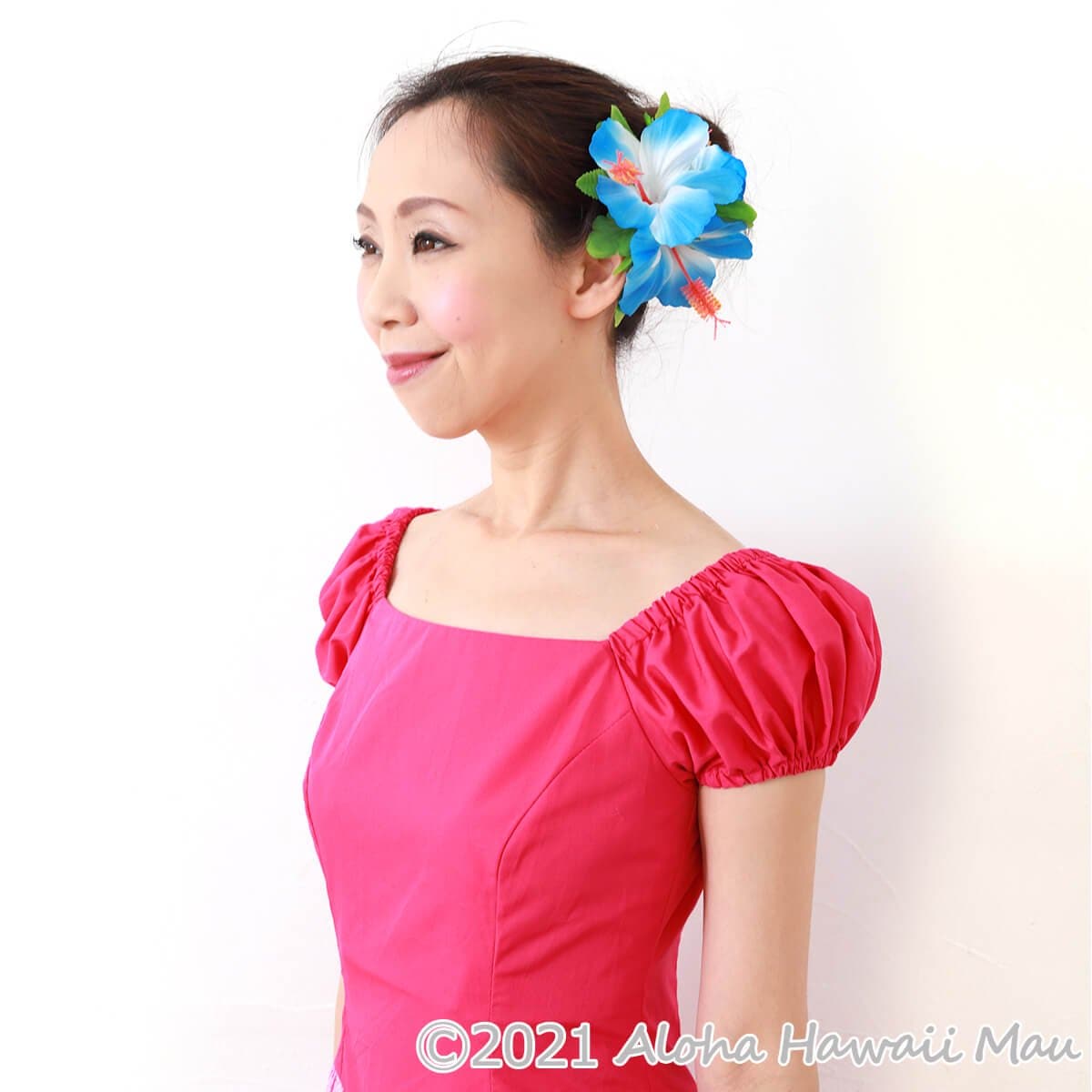 フラダンス 髪飾り ハイビスカス 髪飾り ブルー/ホワイト ヘアクリップ