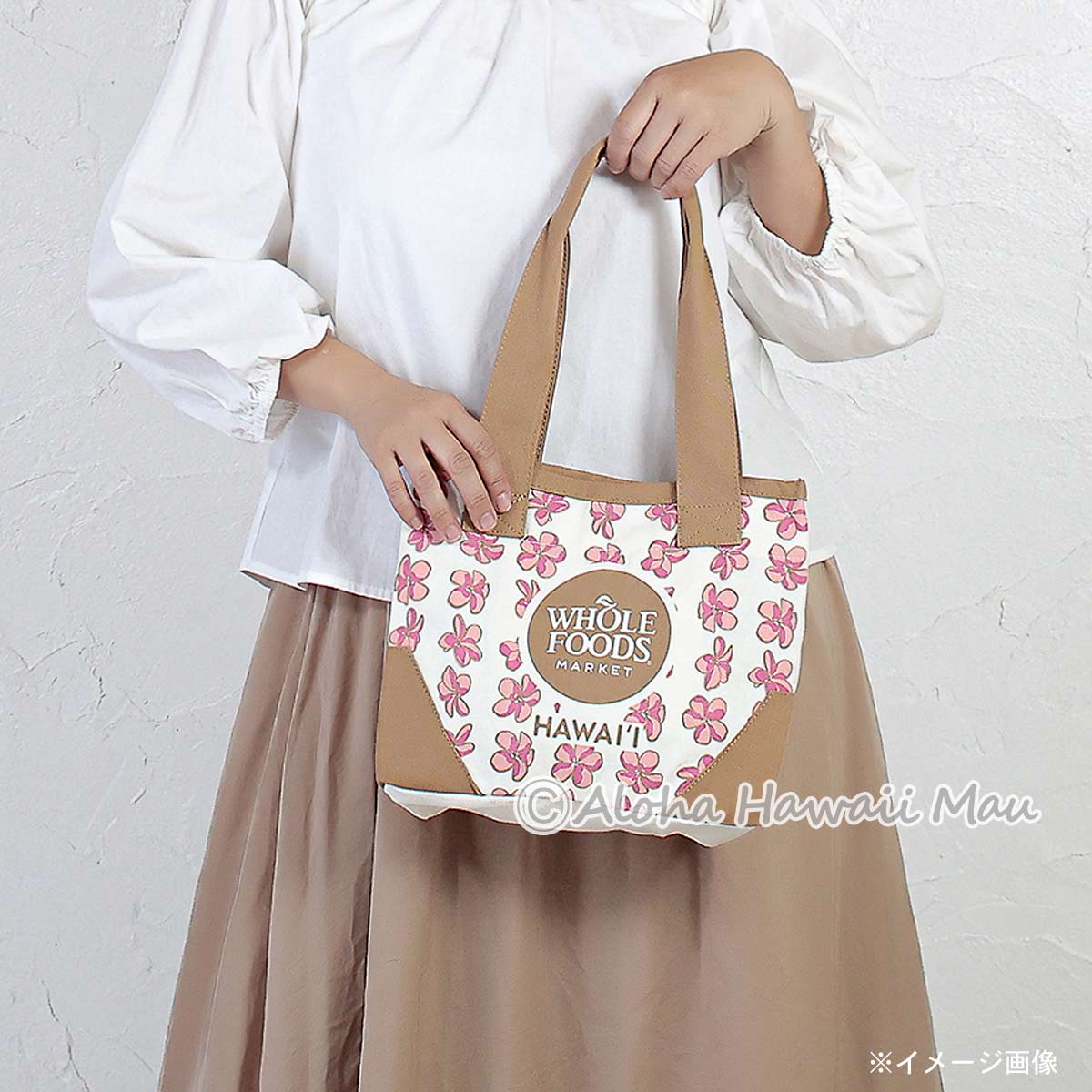 Whole Foods Market ハワイ　ピンクプルメリアエコバッグ ハワイ限定〉ホールフーズマーケット ミニトートバッグ ピンク