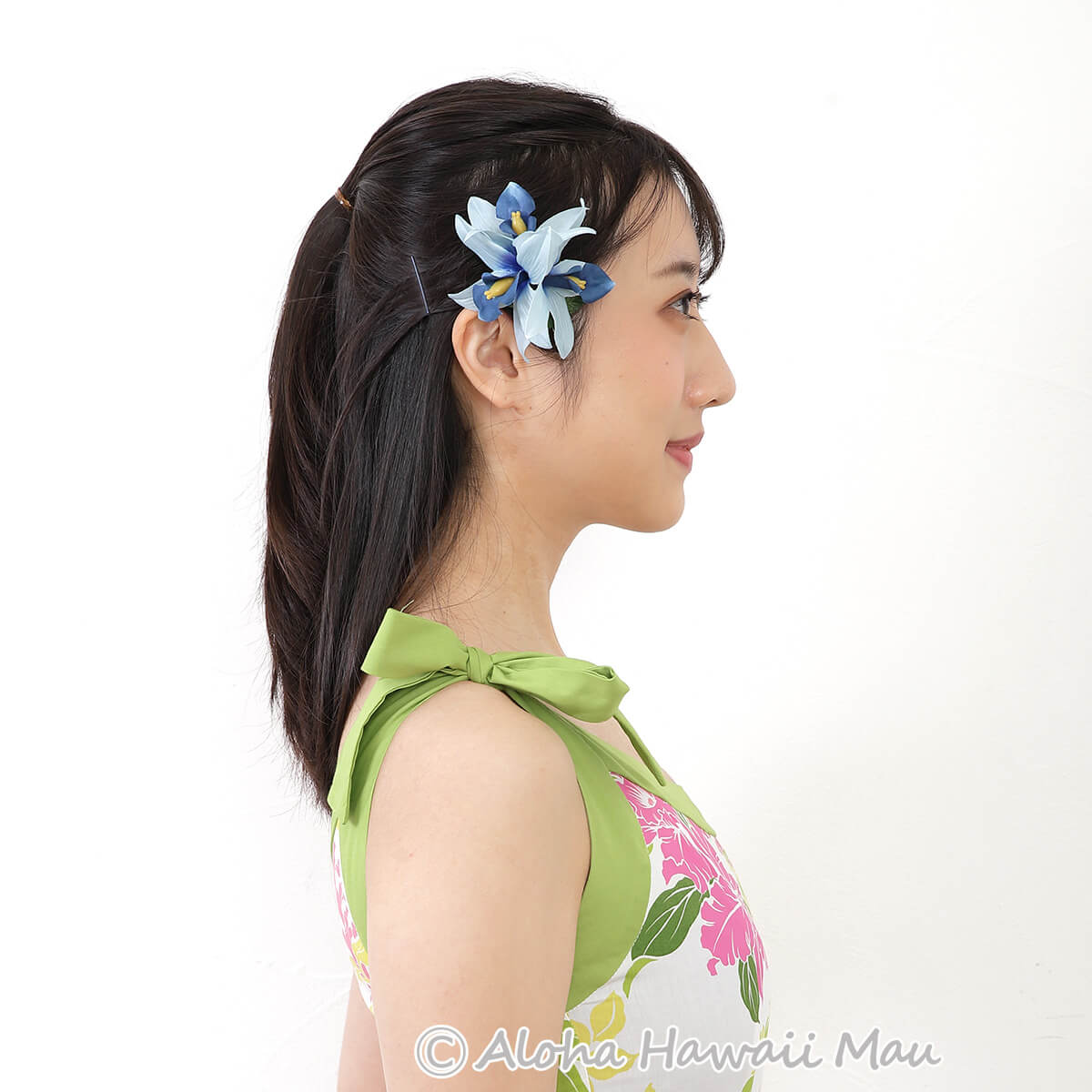 フラダンス 髪飾り バンダオーキッド 髪飾り ブルー Sサイズ フラダンス ヘアクリップ