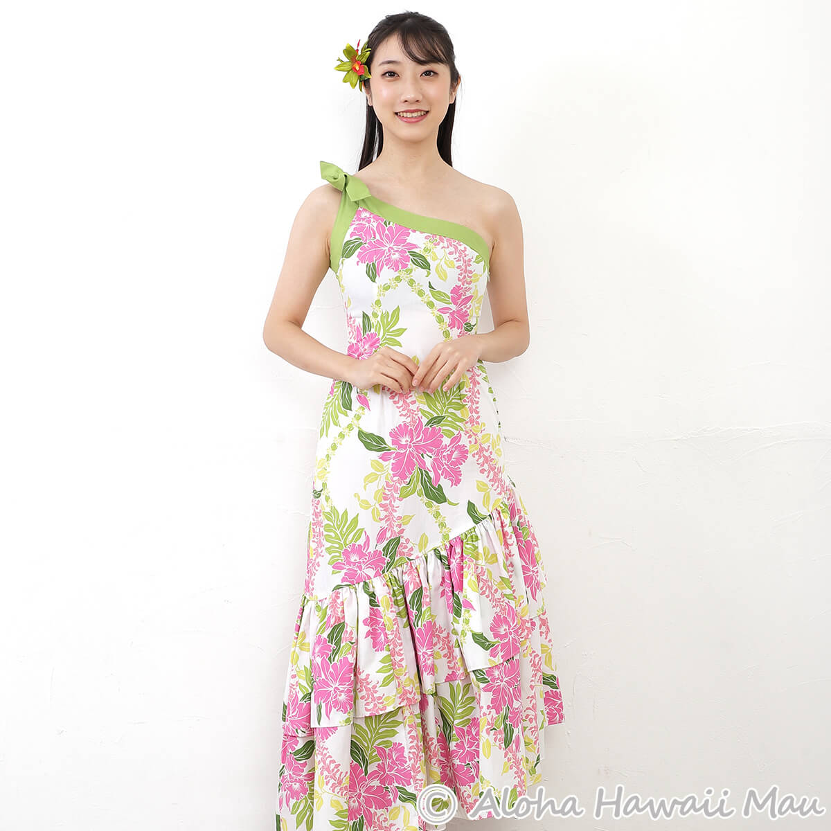 フラダンス 髪飾り バンダオーキッド 髪飾り グリーン/レッド Sサイズ フラダンス ヘアクリップ