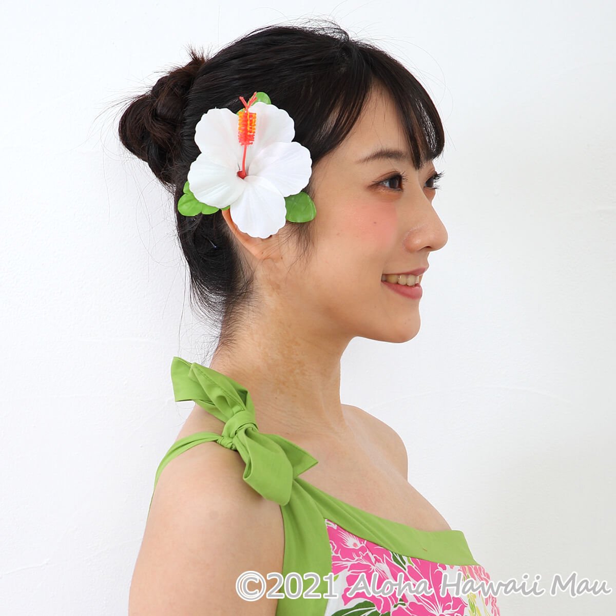 フラダンス 髪飾り ハイビスカス 1P ホワイト