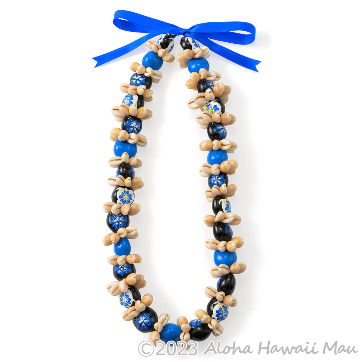 ククイ レイ ハイビスカス ペイント ククイ&カウリーシェル レイ ブルー