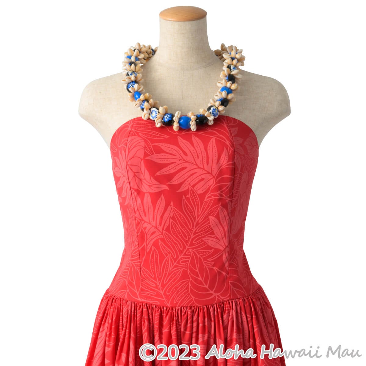 ククイ レイ ハイビスカス ペイント ククイ&カウリーシェル レイ ブルー