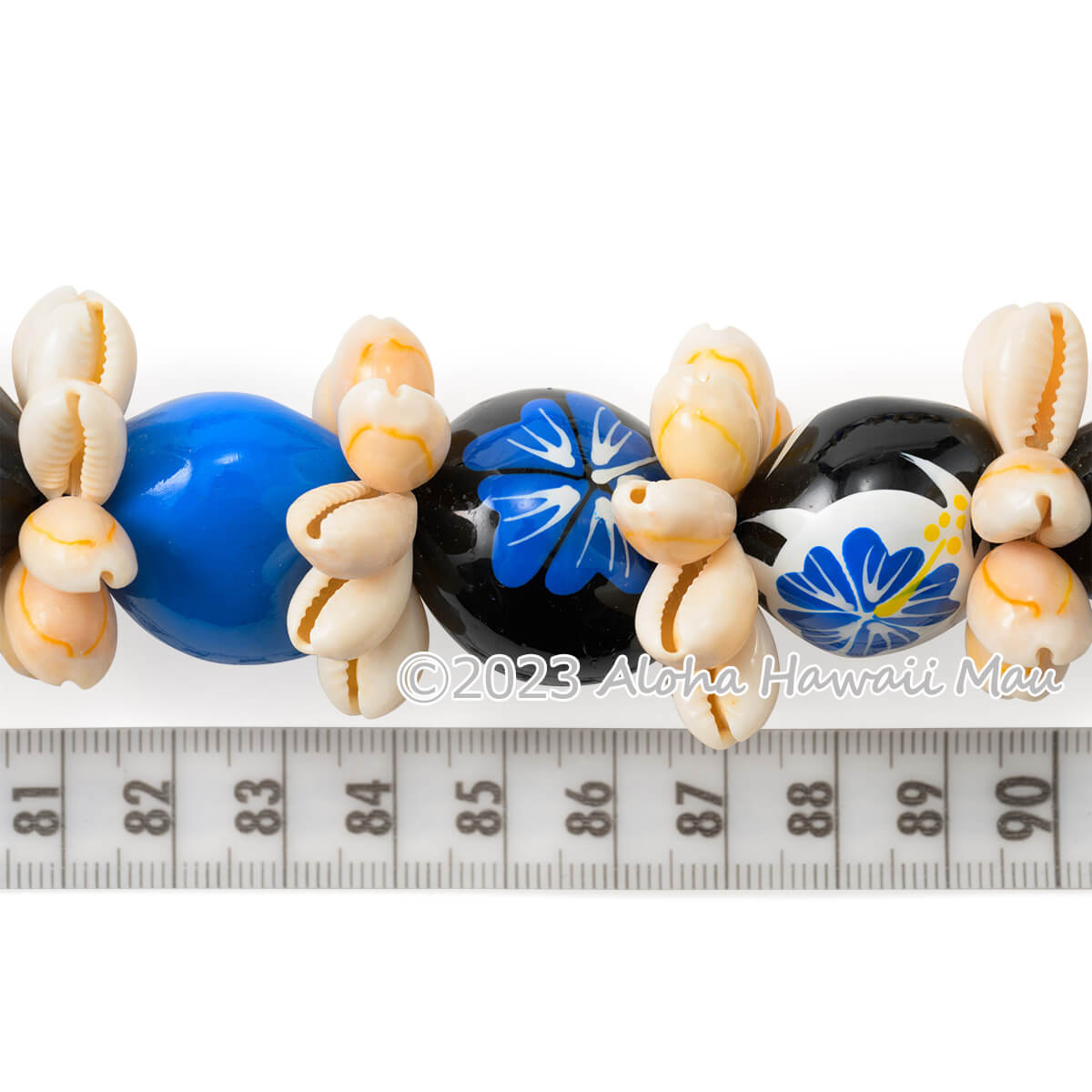 ククイ レイ ハイビスカス ペイント ククイ&カウリーシェル レイ ブルー