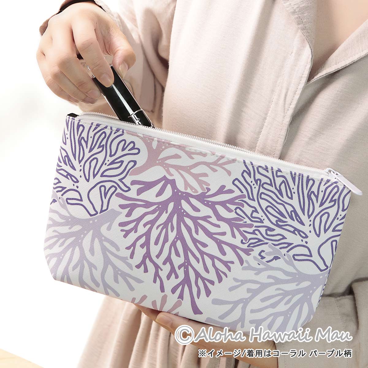 Happy Wahine ハッピーワヒネ ポーチMサイズ ファーンレイ ブラック 
