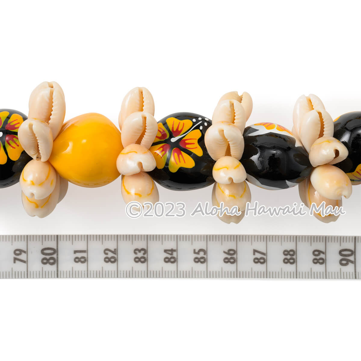 ククイ レイ ハイビスカス ペイント ククイ&カウリーシェル レイ イエロー