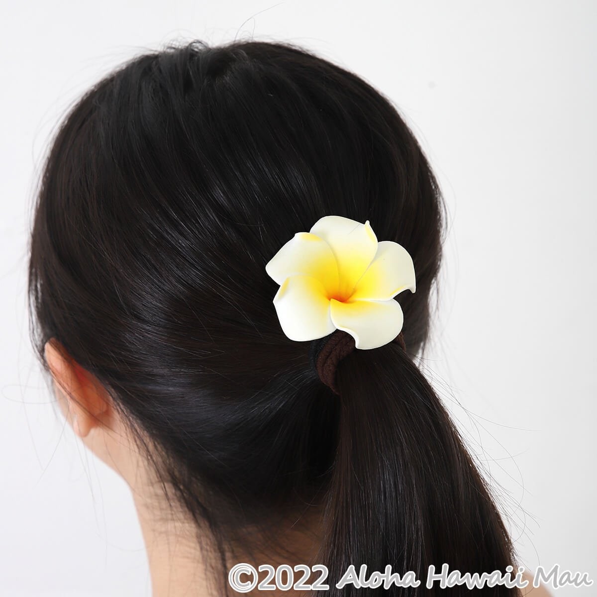 プルメリア ヘアゴム ホワイト/イエロー He Pua Nani ハワイアン ヘア