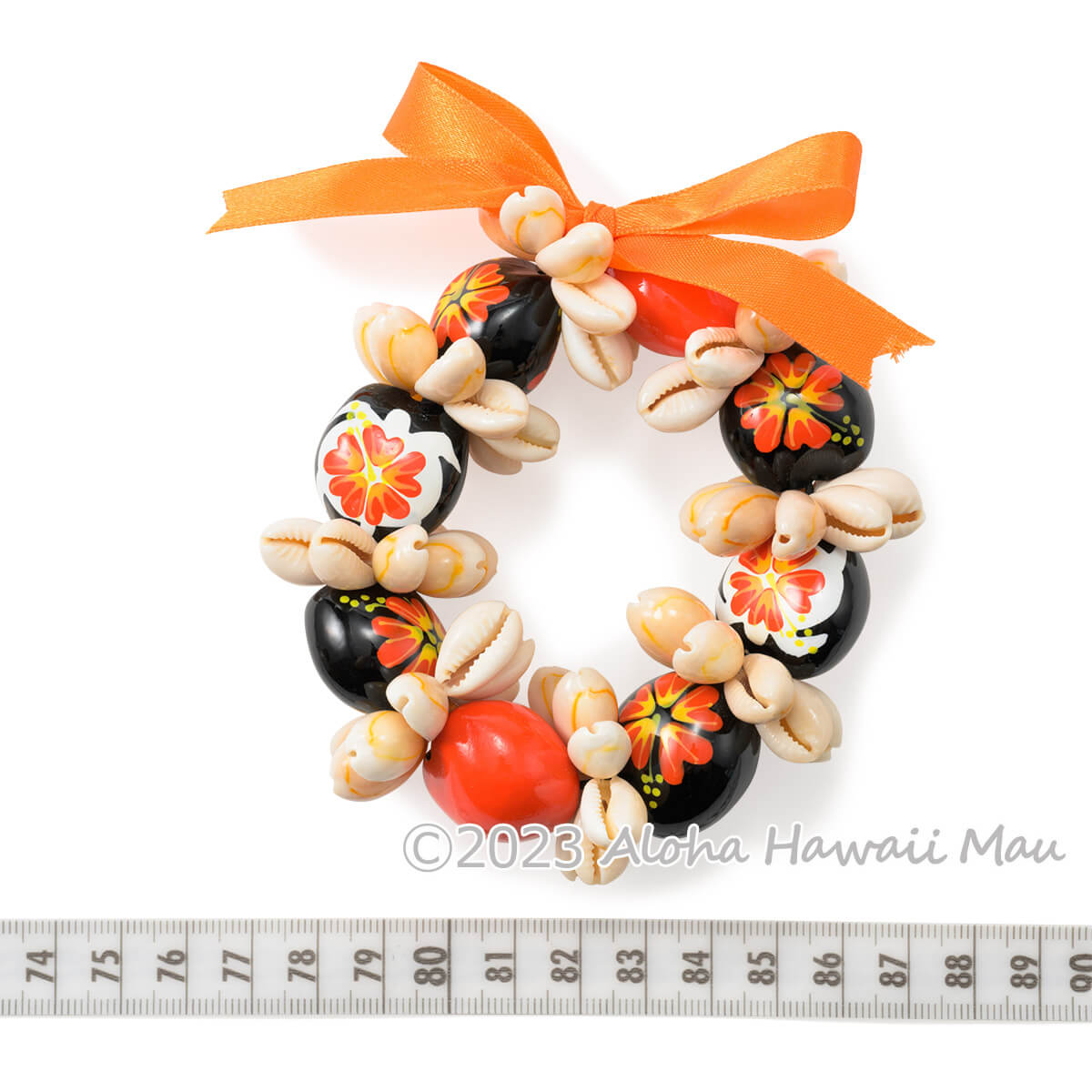 ククイ ブレスレット ハイビスカス ペイント ククイ&カウリーシェル  オレンジ
