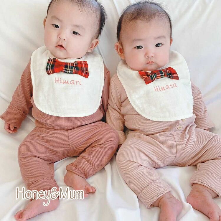 名入れリボンスタイ｜無撚糸ガーゼで肌に優しい日本製｜出産祝いに人気 選べるおしゃれなスタイ honey ＆ mum