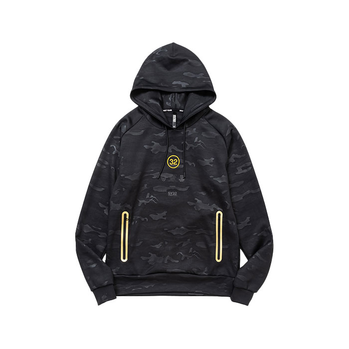 SY32 by SWEET YEARS DOUBLE KNIT EMBROIDERY LOGO P/O HOODIE 14111 BLACK CAMO
