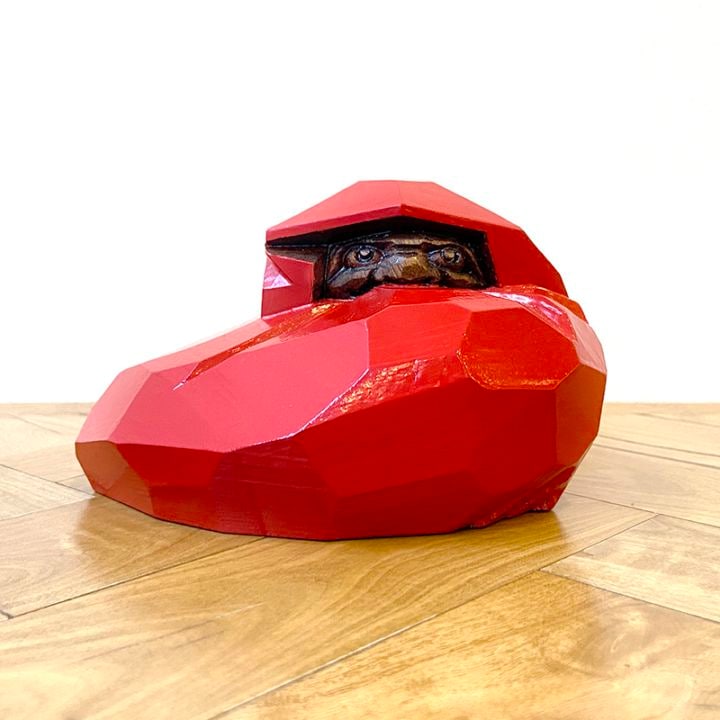 達磨 木彫 山中象堂 朱ヘタリ達磨 中 25歳の娘さんが発案。