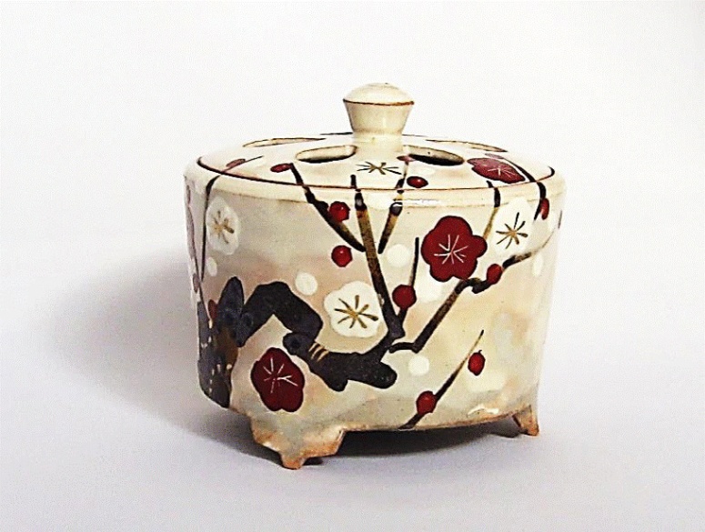 絶品！清水焼香炉★手描きオーダー発注品◆黒地×月下美人 絶品！清水焼香炉☆手描きオーダー発注品◇黒地×月下美人 絶品！清水焼