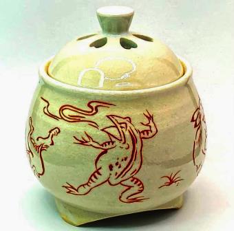 京都・清水焼香炉】白釉鳥獣戯画（紙箱付/送料サービス） | お香/香炉