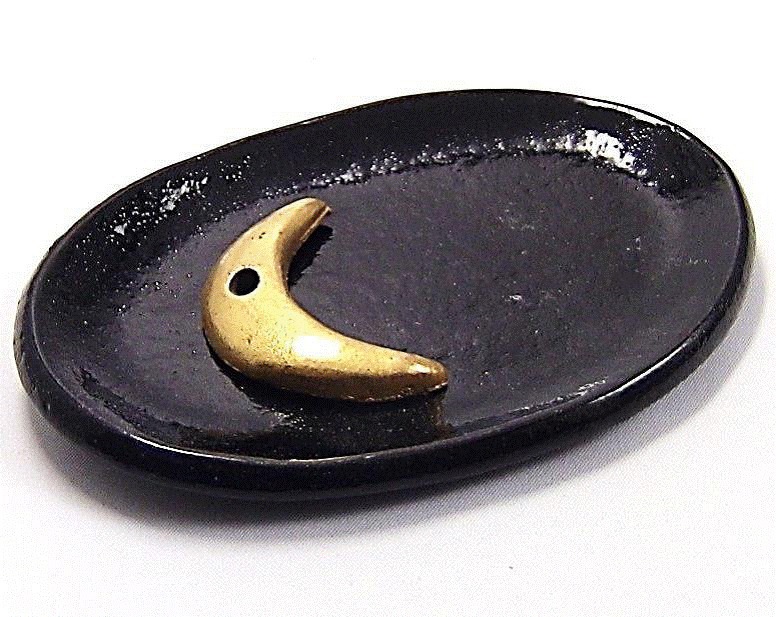 京都/清水焼》黒釉の香皿と月の香立て | お香/香炉/伝統工芸品,香炉/香