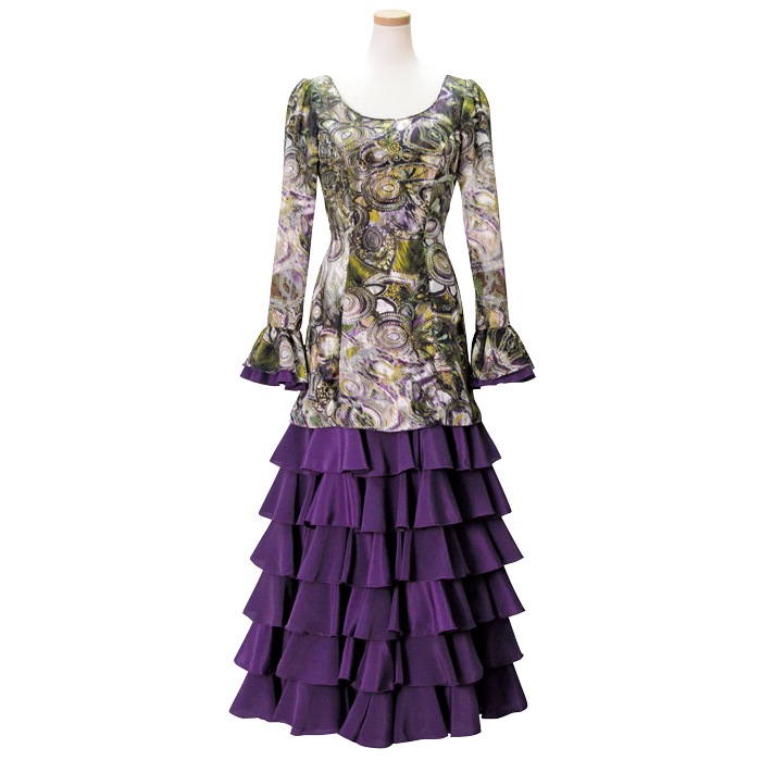 フラメンコワンピースこれ1枚で決まります！グリーン×薔薇レッド