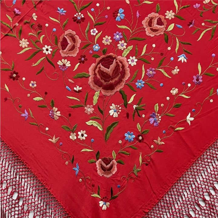 BF-24620 シルク刺繍マントン/レッド×多色 | マントン・シージョ