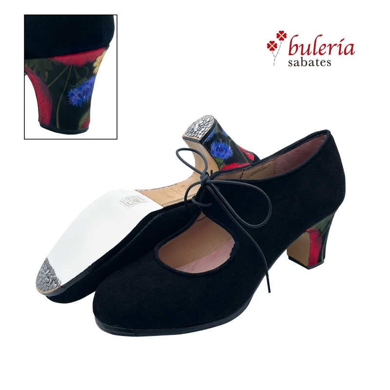 ブレリア・サバテス〉ブラック花柄【フラメンコシューズ】サパトス　zapatos ブレリア・サバテス〉ブラック花柄【フラメンコシューズ】サパトス