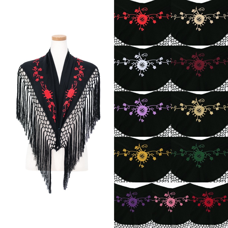 新品・残1枚] 苦き 刺繍入り特大シージョ•赤x黒•スペイン