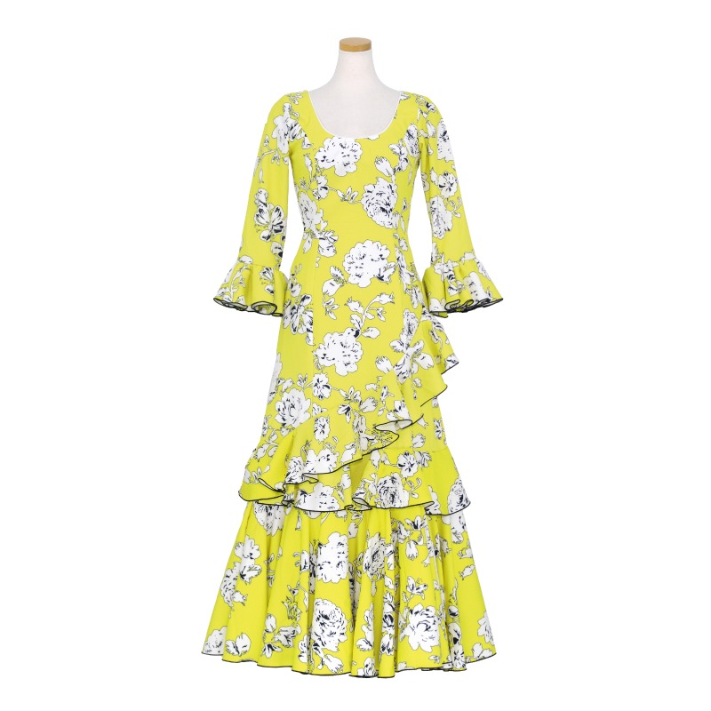現品特価】CPP-2313 スペイン製ワンピース イエロー×ホワイト花  
