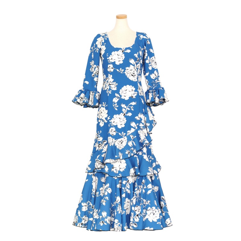 現品特価】CPP-2313 スペイン製ワンピース ブルー×ホワイト花柄  