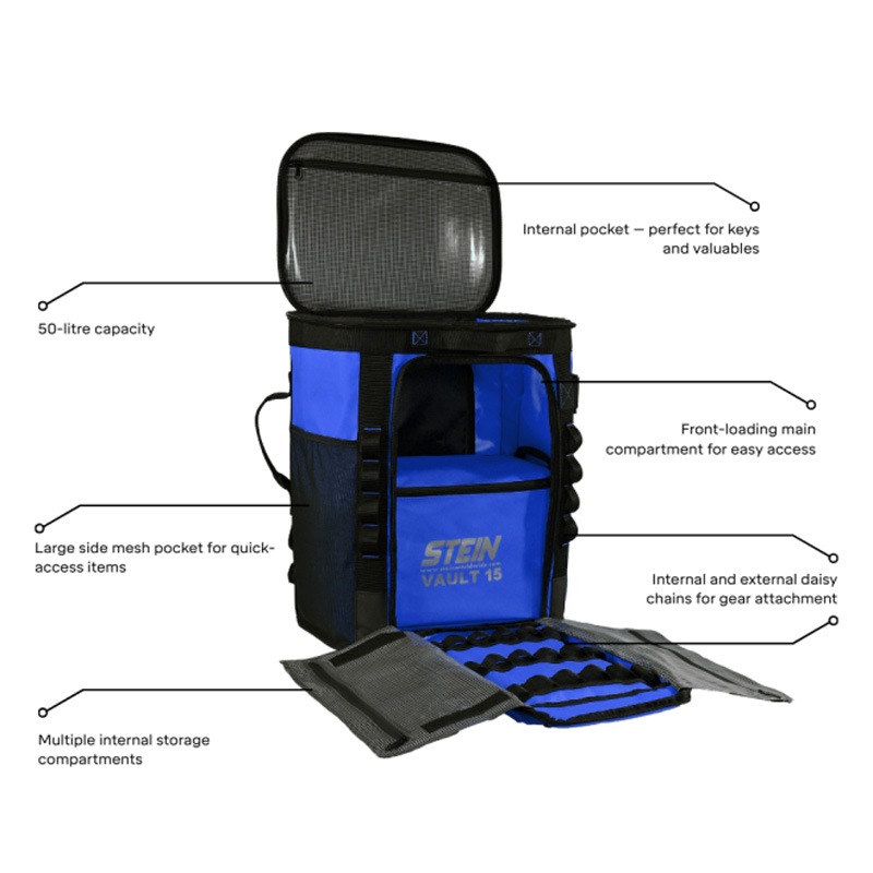 STEIN �ܥ����㡼���ȡ��졼���Хå� 50L �֥롼 �ܡ����15�Хå��դ� VOYAGER 50 Kit Storage Bag Blue Includes VAULT 15