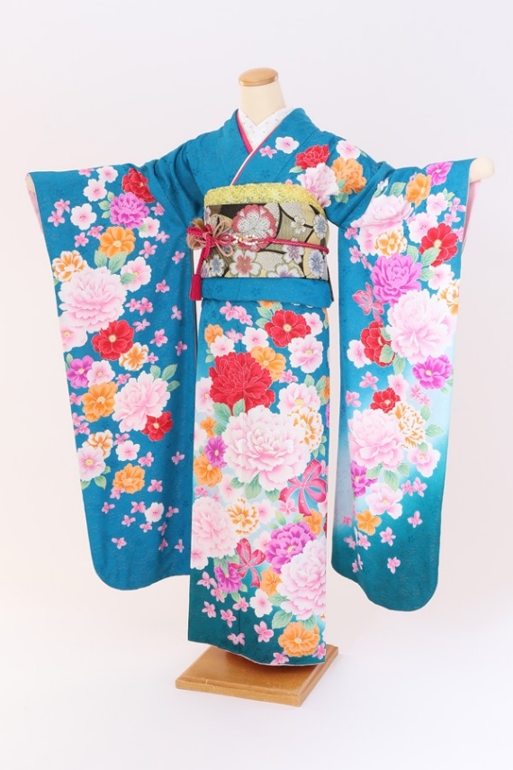 振袖 レンタル 成人式 フルセット 青緑