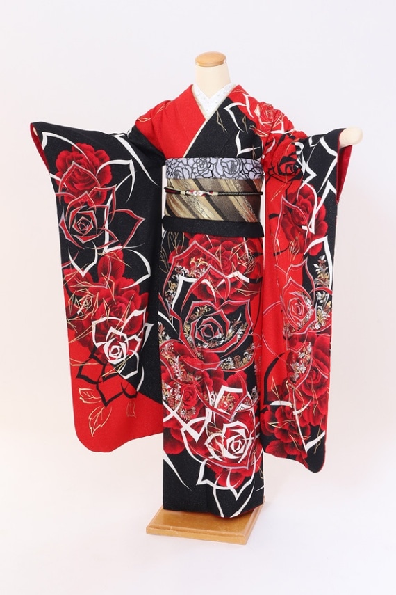 振袖 レンタル 成人式 フルセット 赤×黒