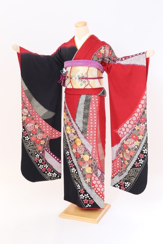 振袖 レンタル 成人式 フルセット 赤×黒
