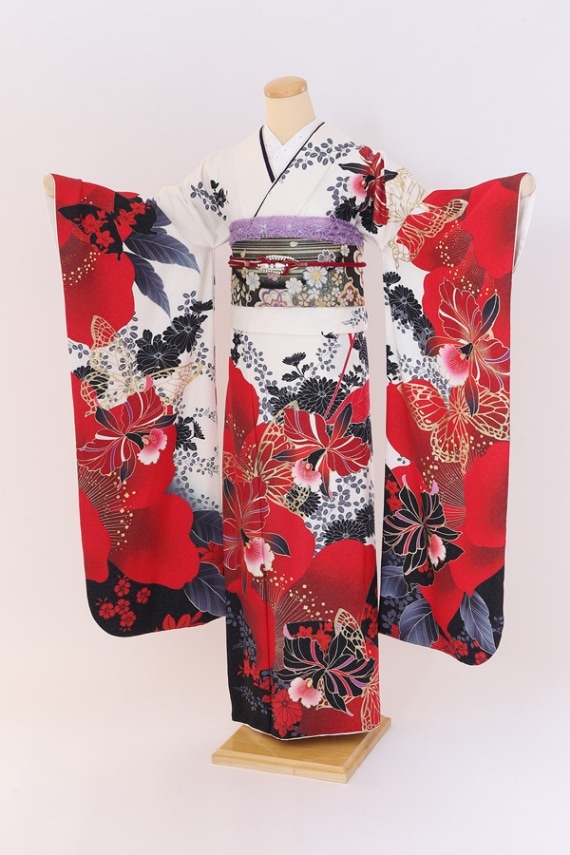 振袖 レンタル 成人式 フルセット 白×赤